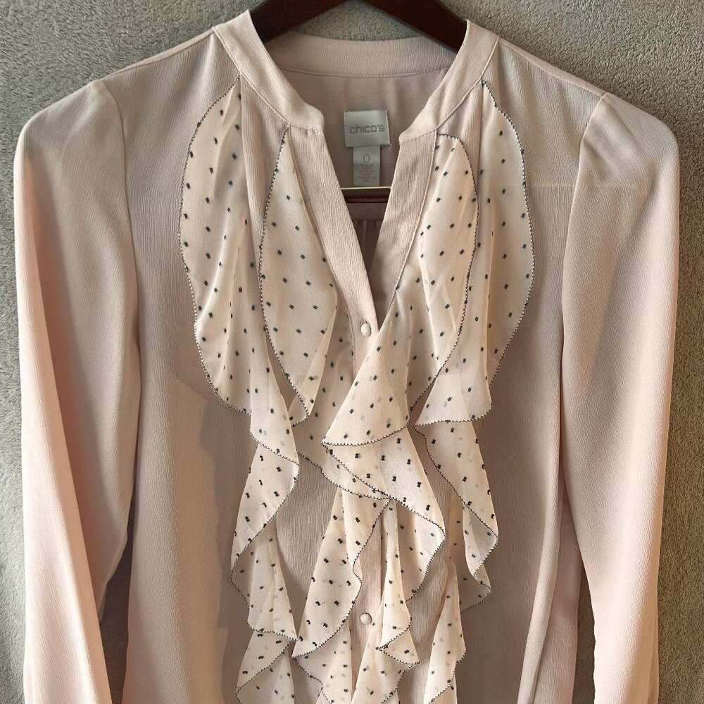 Chico's Women's Ruffled Blouse - Size 0 - Lt Pink/Cream
